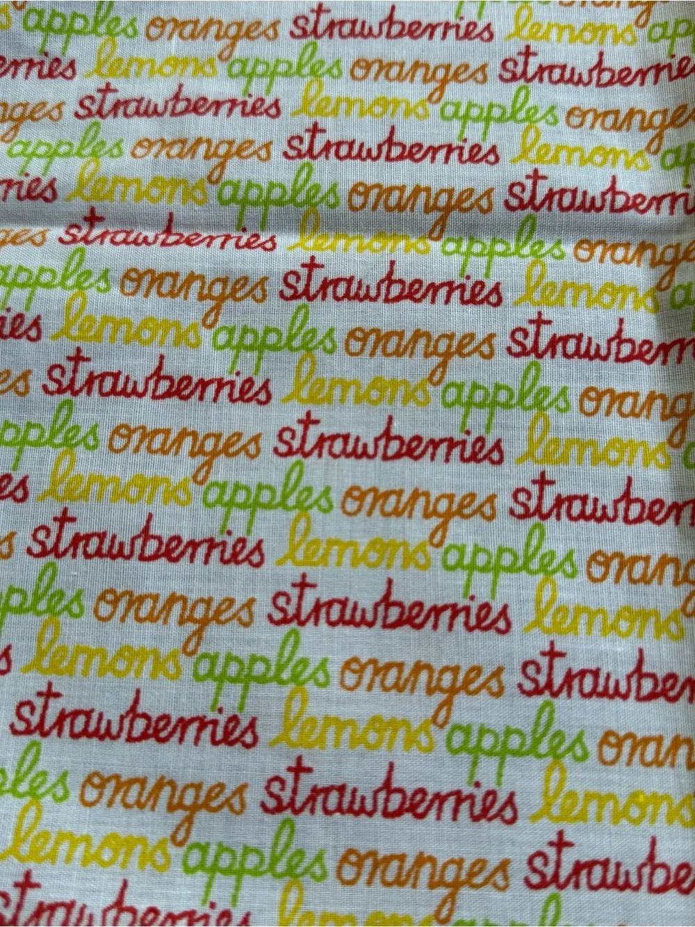 VTG 80s Napkins Cloth Words FRUIT Colorful Set 8